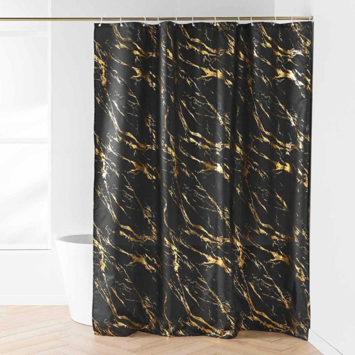 Douceur d'Intérieur Rideau de douche 180x200 AQUAMARBRE Noir avec 12 anneaux