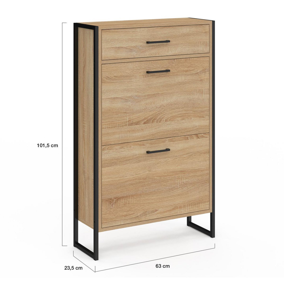 ID MARKET Meuble à chaussures 12 paires LUIS 2 portes avec tiroir design industriel