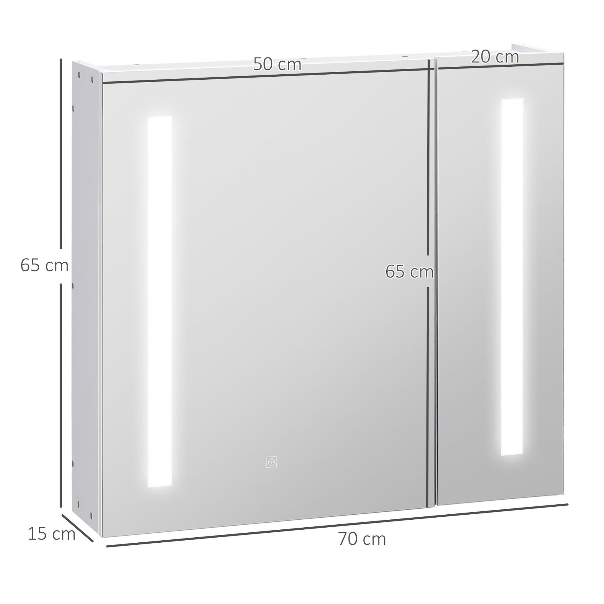 Voir la diapositive 3 : KLEANKIN Armoire de toilette miroir lumineux led 2 portes 3 niv. Blanc