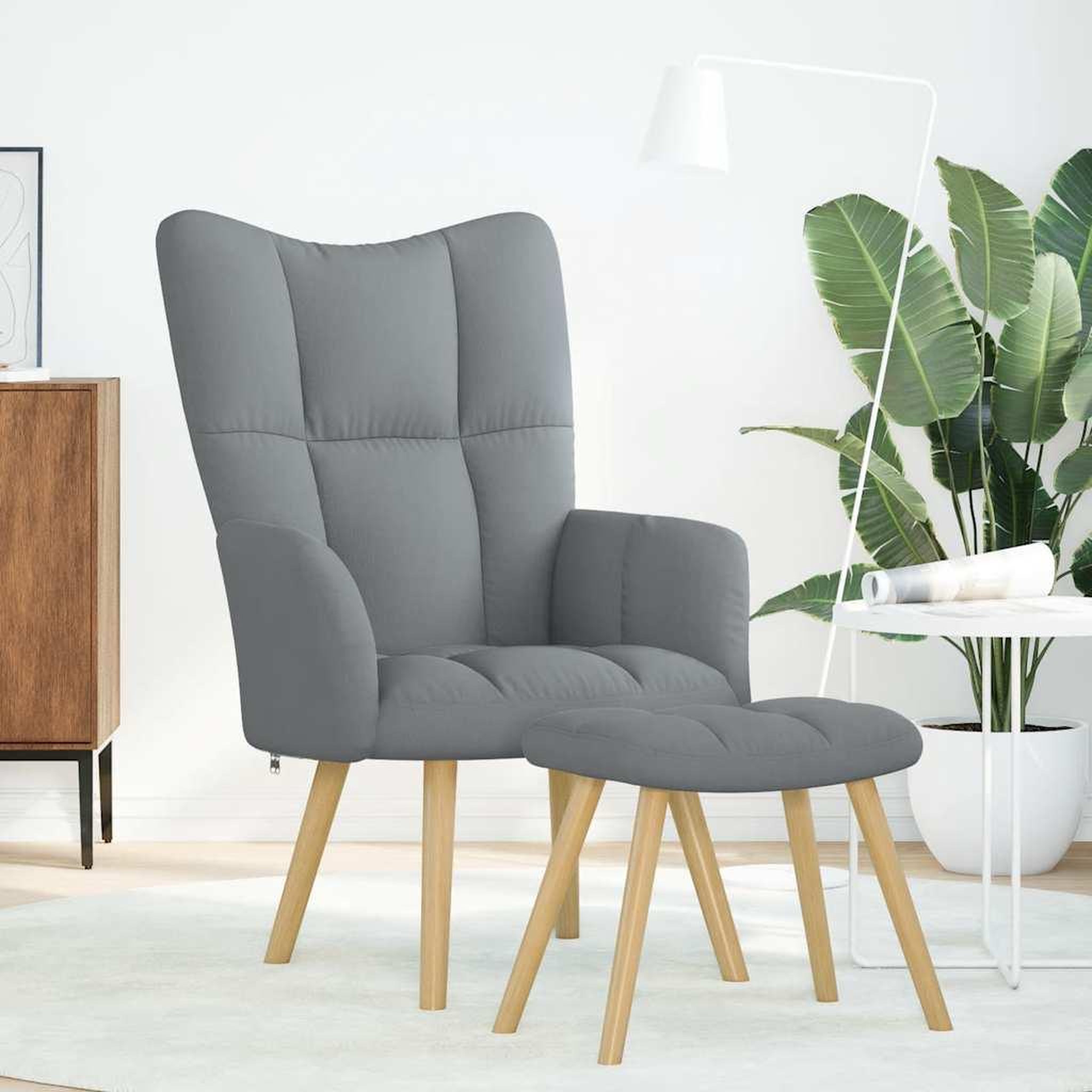 Voir la diapositive 3 : VIDAXL Chaise de relaxation avec repose-pied Gris clair Tissu