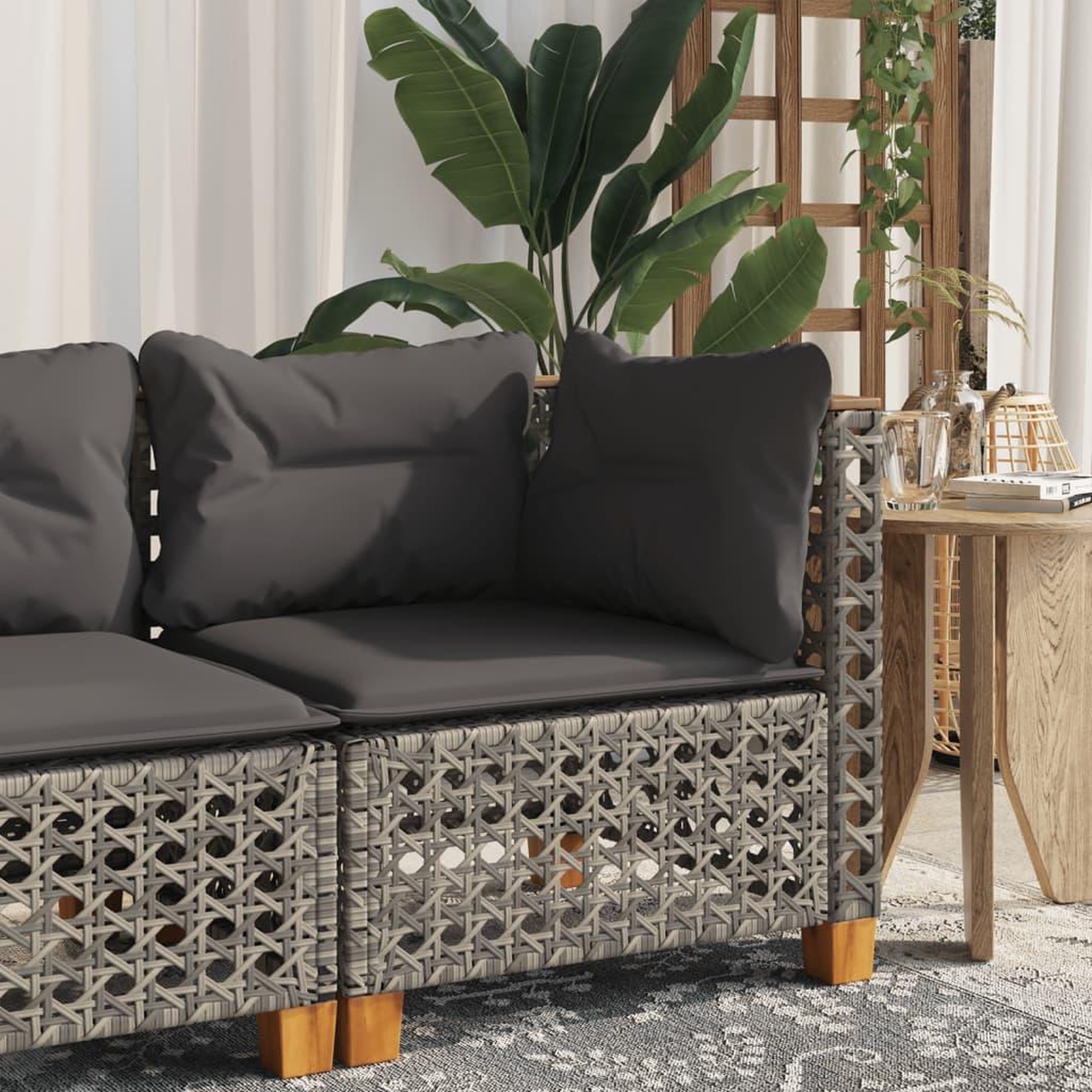 VIDAXL Canape d'angle de jardin avec coussins gris resine tressee