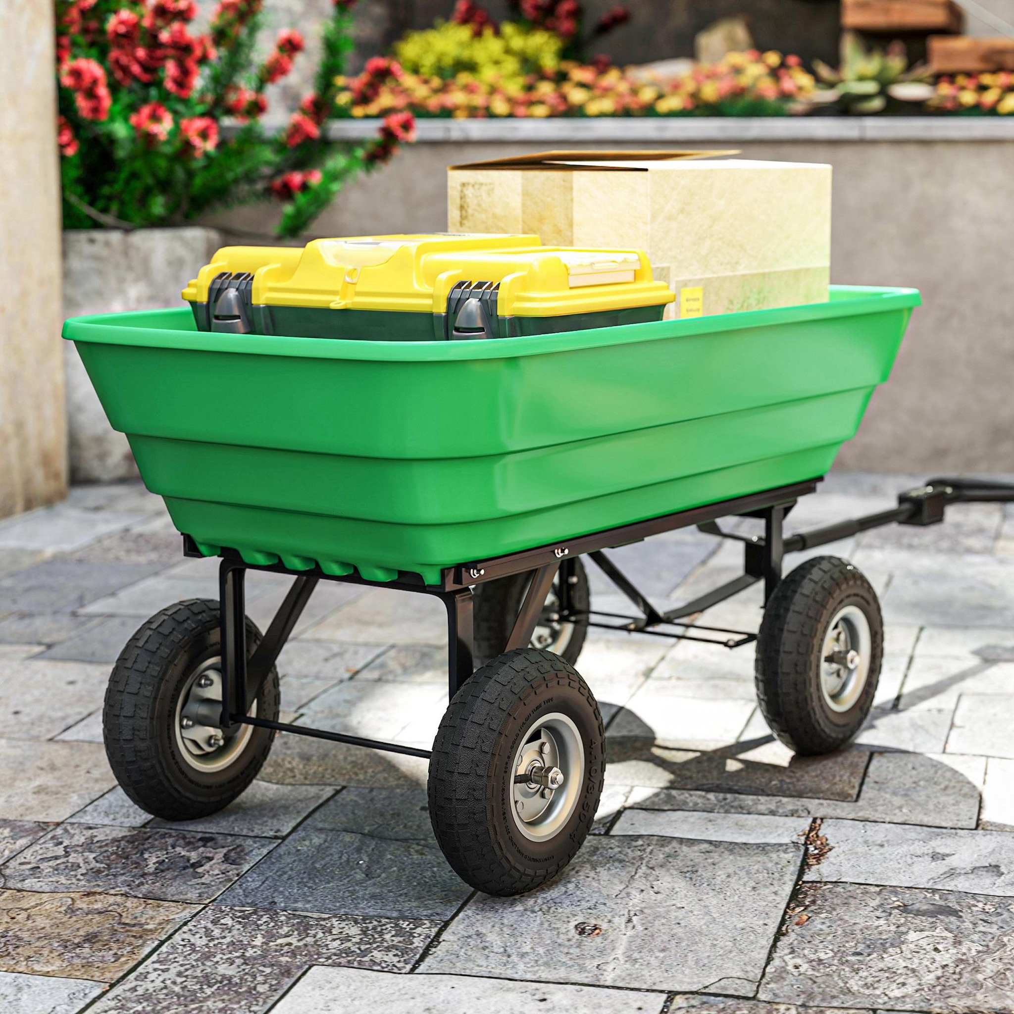 Voir la diapositive 5 : OUTSUNNY Lot de 4 roues pneus de remplacement dia. 255 mm alésage 16 mm moyeu métal caoutchouc