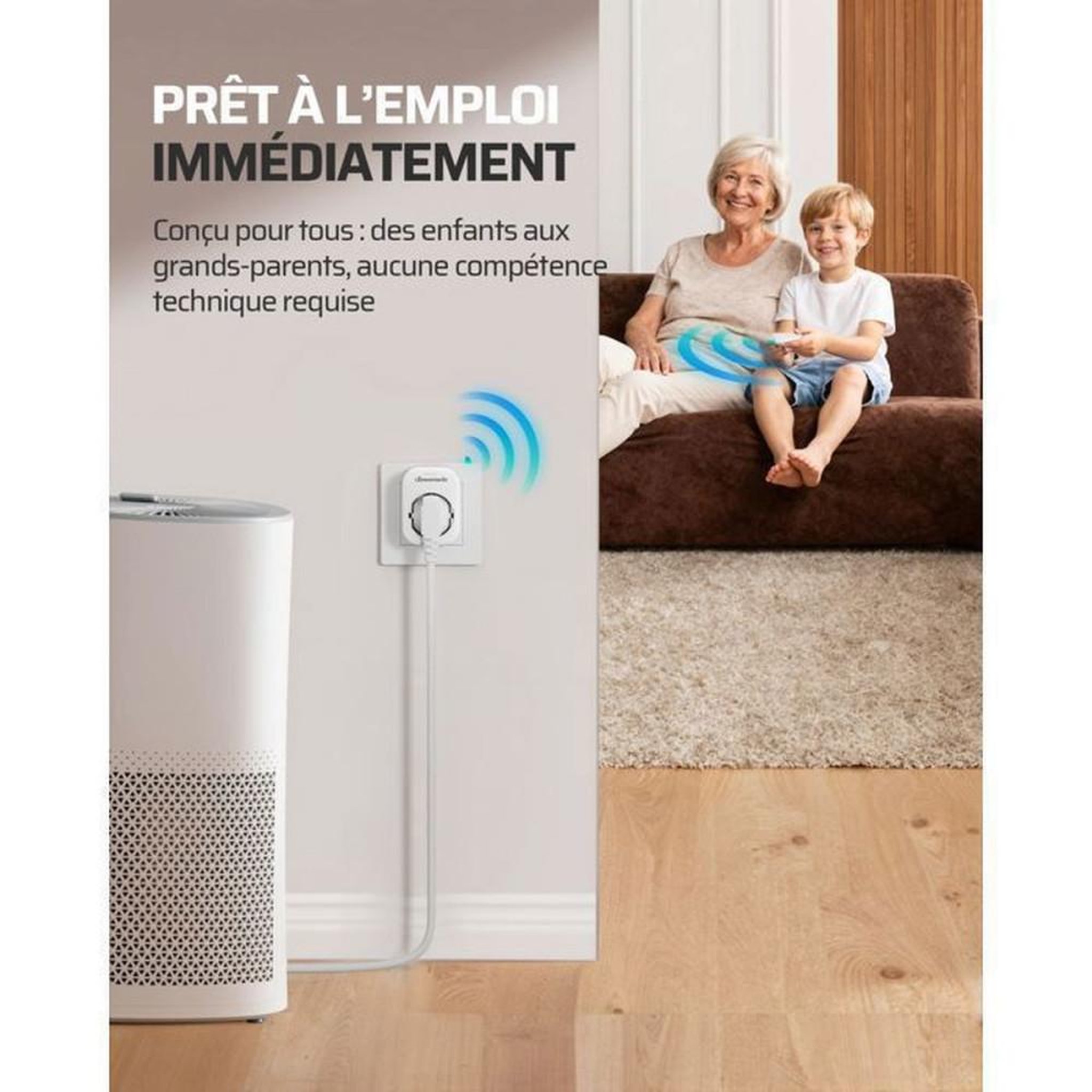 Voir la diapositive 3 : Prise télécommandée avec télécommande magnétique, blanc, type E/F, 16A 3680W, portée radio jusqu'à 30 m