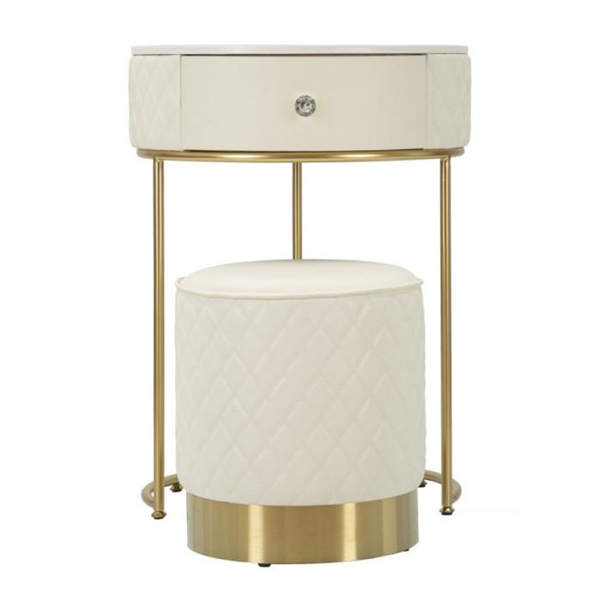 Voir la diapositive 2 : Paris Prix Table de Chevet Avec Pouf  Sharon  70cm Blanc & Or