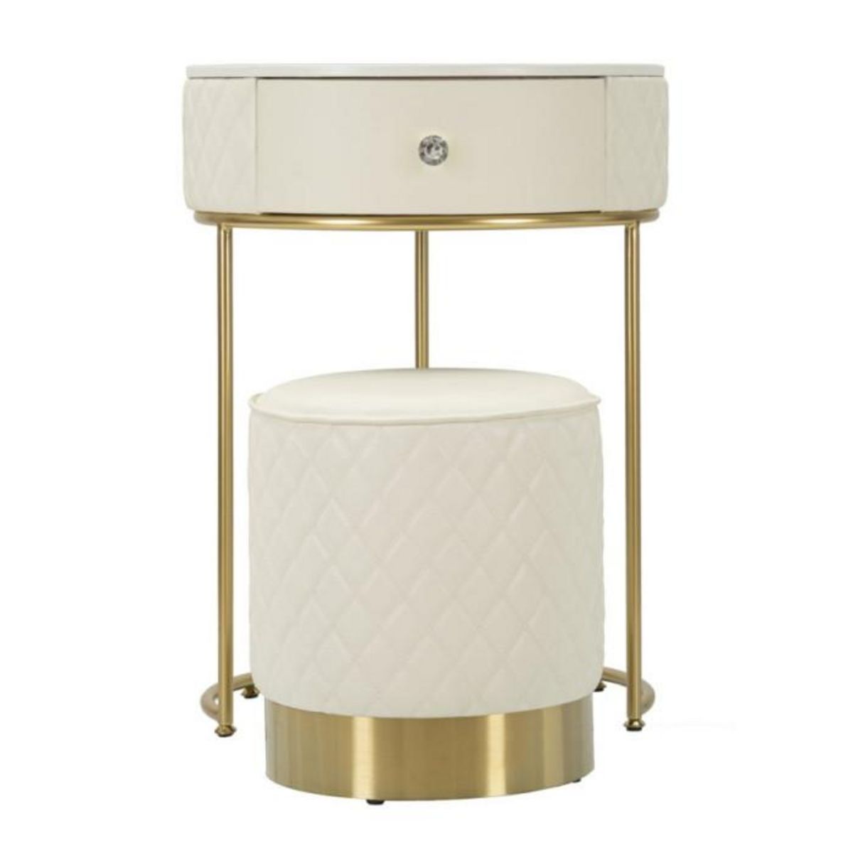 Paris Prix Table de Chevet Avec Pouf  Sharon  70cm Blanc & Or