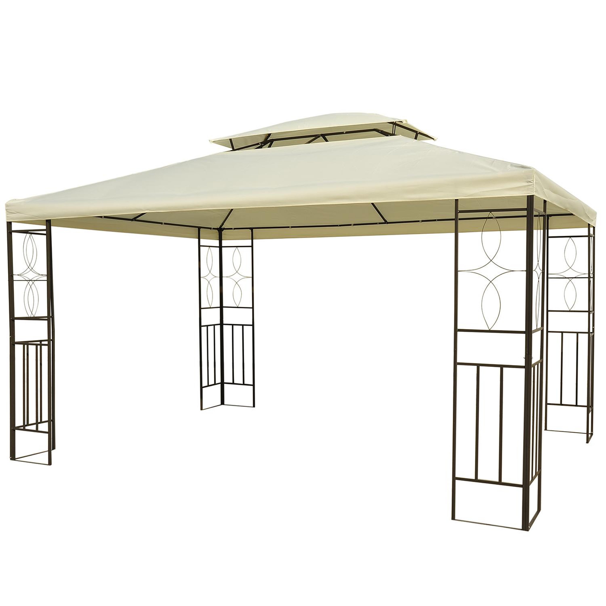 Voir la diapositive 1 : HOMCOM HOMCOM Tonnelle Pavillon de jardin barnum style colonial double toit 4 x 3 m acier crème