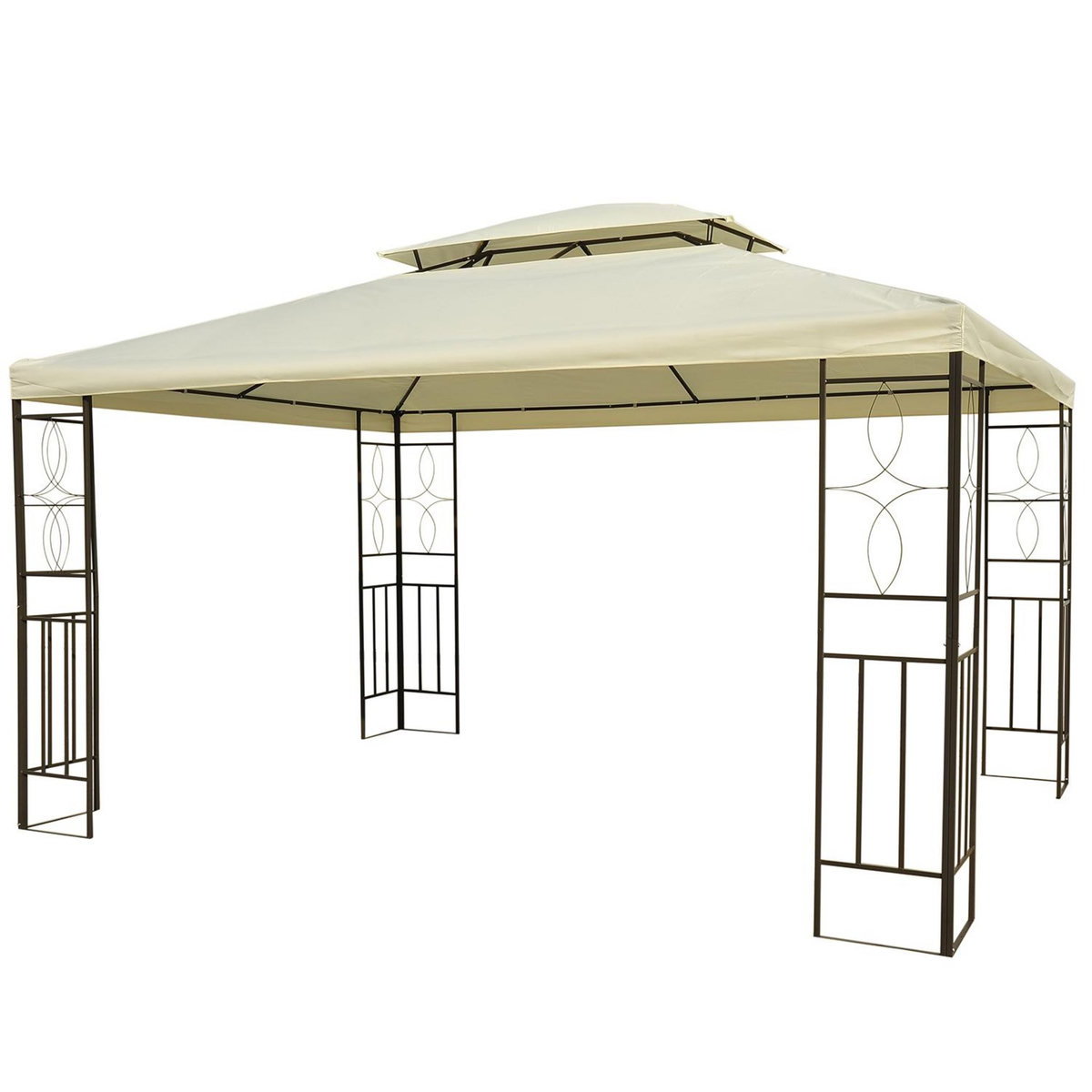 HOMCOM HOMCOM Tonnelle Pavillon de jardin barnum style colonial double toit 4 x 3 m acier crème