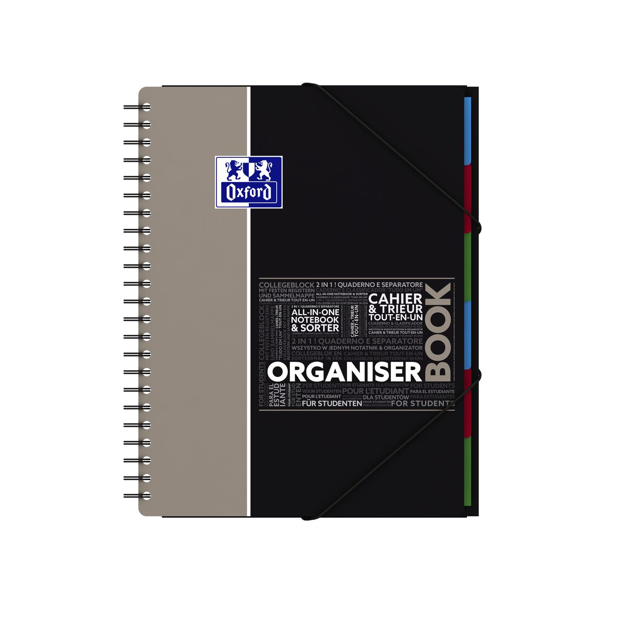 OXFORD Cahier à spirale Organiser Book 24x32cm - 160 pages - Ligne - gris