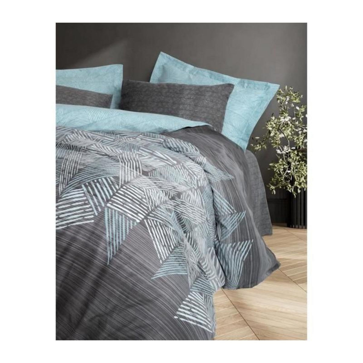 GENERIQUE Parure de lit - 129CTN64836 - 1 housse de couette 220 x 240 cm + 2 taies d'oreiller 60 x 60 cm - 100% coton ranforcé - Anthraci