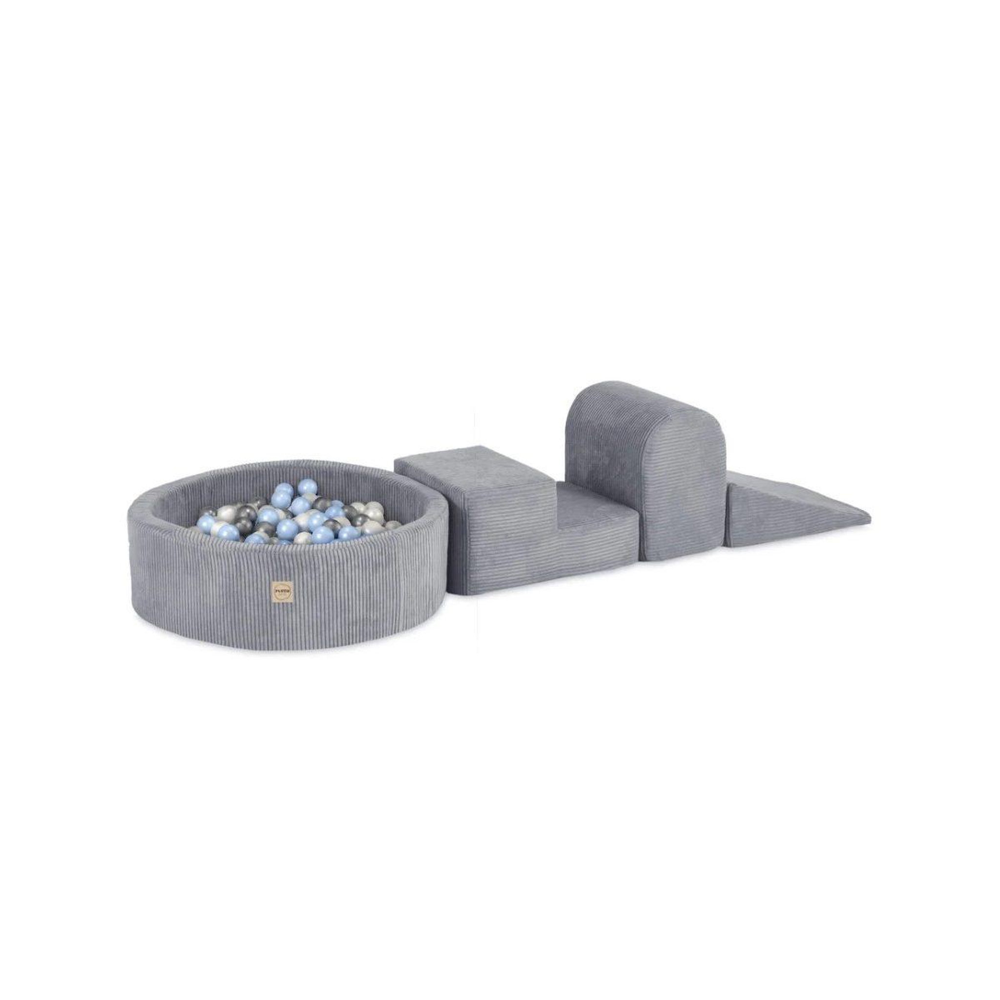PLUSH NEST Aire de jeux 3 éléments + piscine 90x30 + 200 balles gris