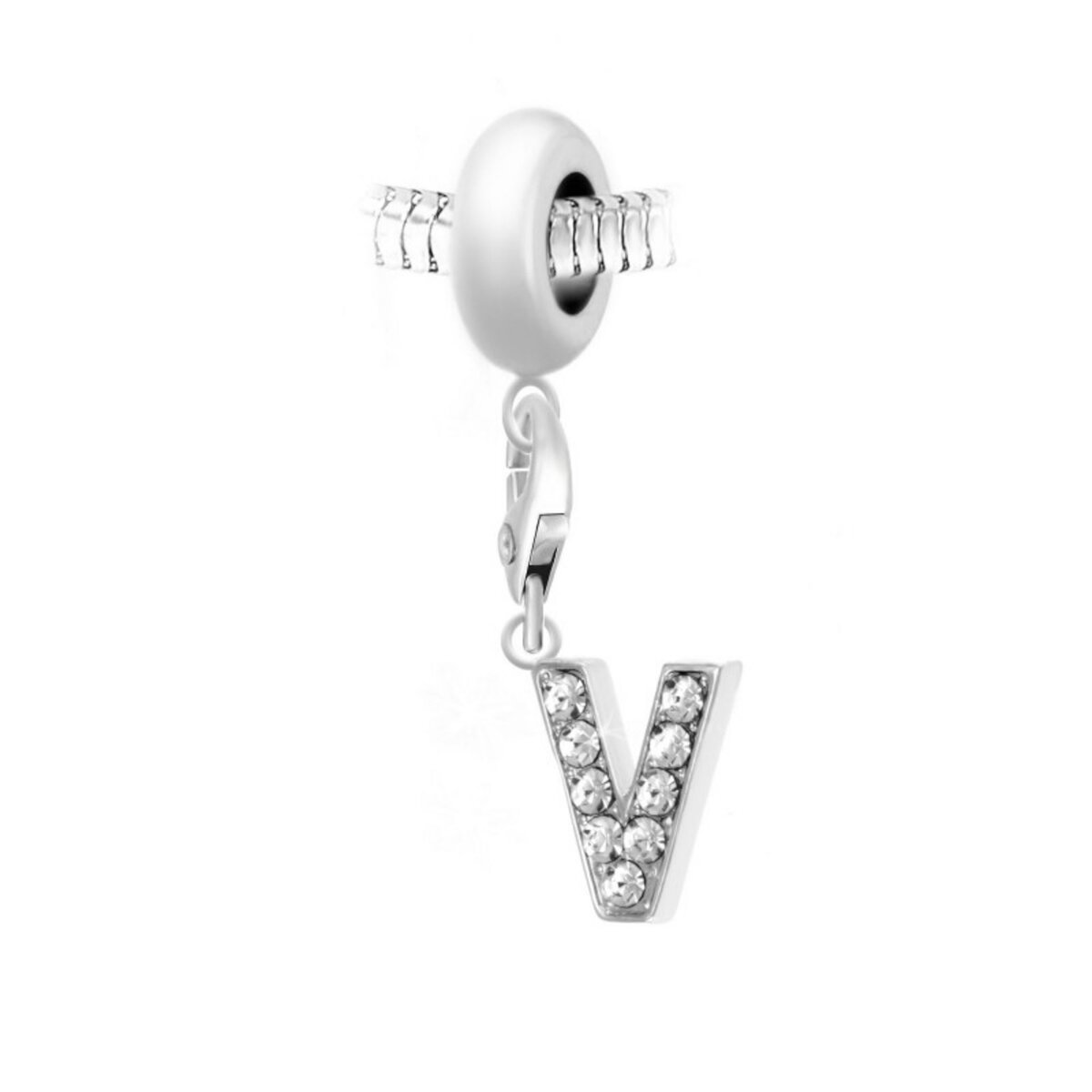 SC CRYSTAL Charm perle SC Crystal en acier avec pendentif lettre V ornée de Cristaux scintillants