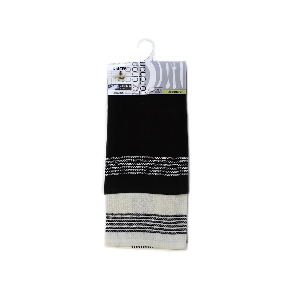 SOLEIL D'OCRE Lot de 2 torchons JACQUARD noir en coton