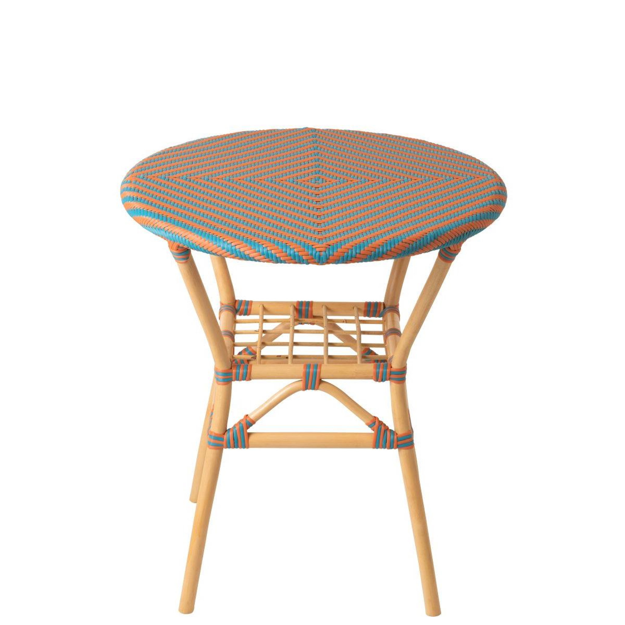 Voir la diapositive 2 : J-LINE Table à manger en rotin  geo  75cm orange & turquoise
