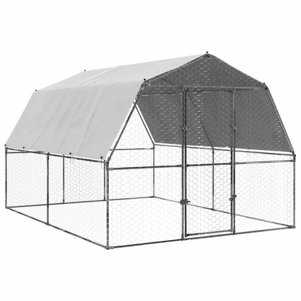 VIDAXL Cage a poules avec toit et porte argente acier galvanise