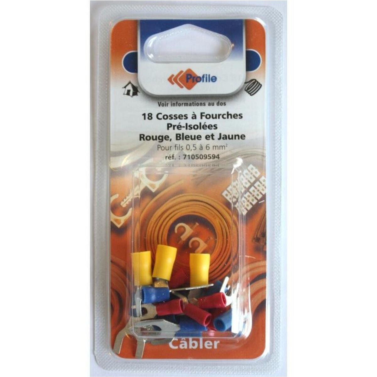 Profile 18 cosses en fourche rouges + bleues + jaunes
