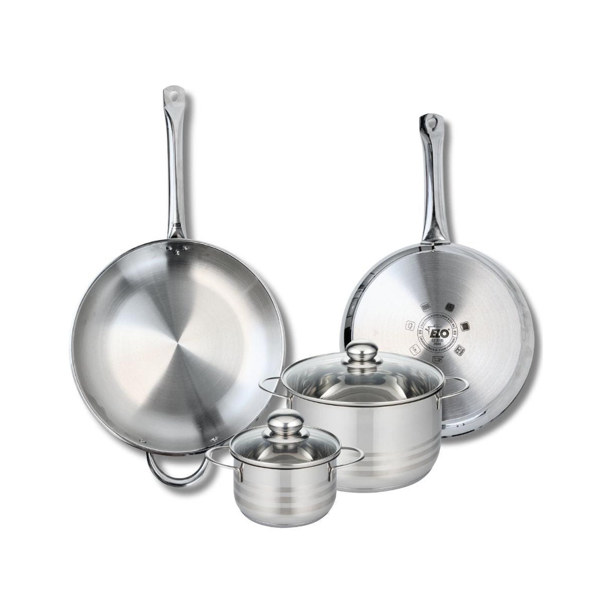 ELO Ensemble de 2 poêles de cuisson 28 et 32 cm et 2 faitouts 14 et 20 cm elo profi brillant