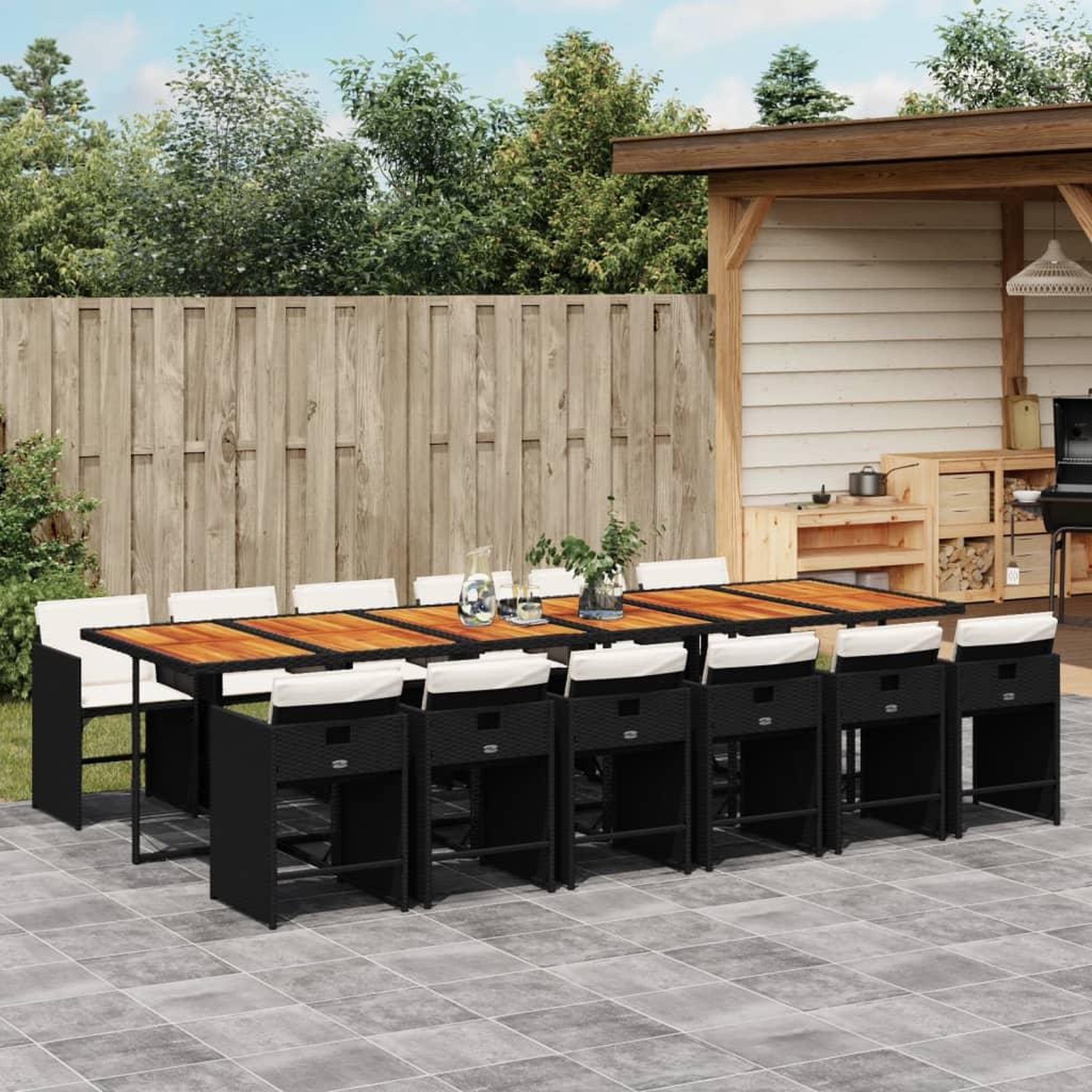 VIDAXL Ensemble a manger de jardin 13 pcs coussins noir resine tressee