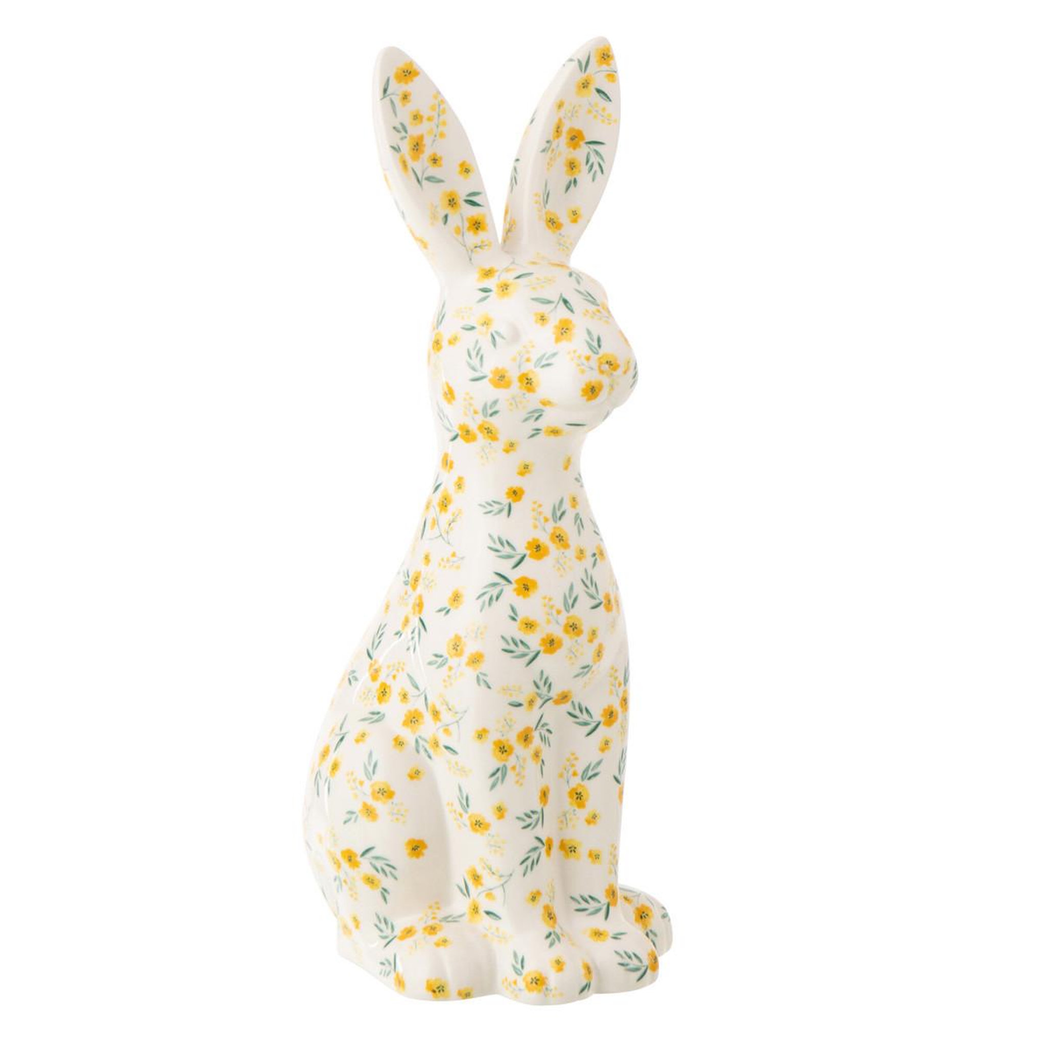 J-LINE Statuette Lapin Déco  Fleurs  32cm Multicolore
