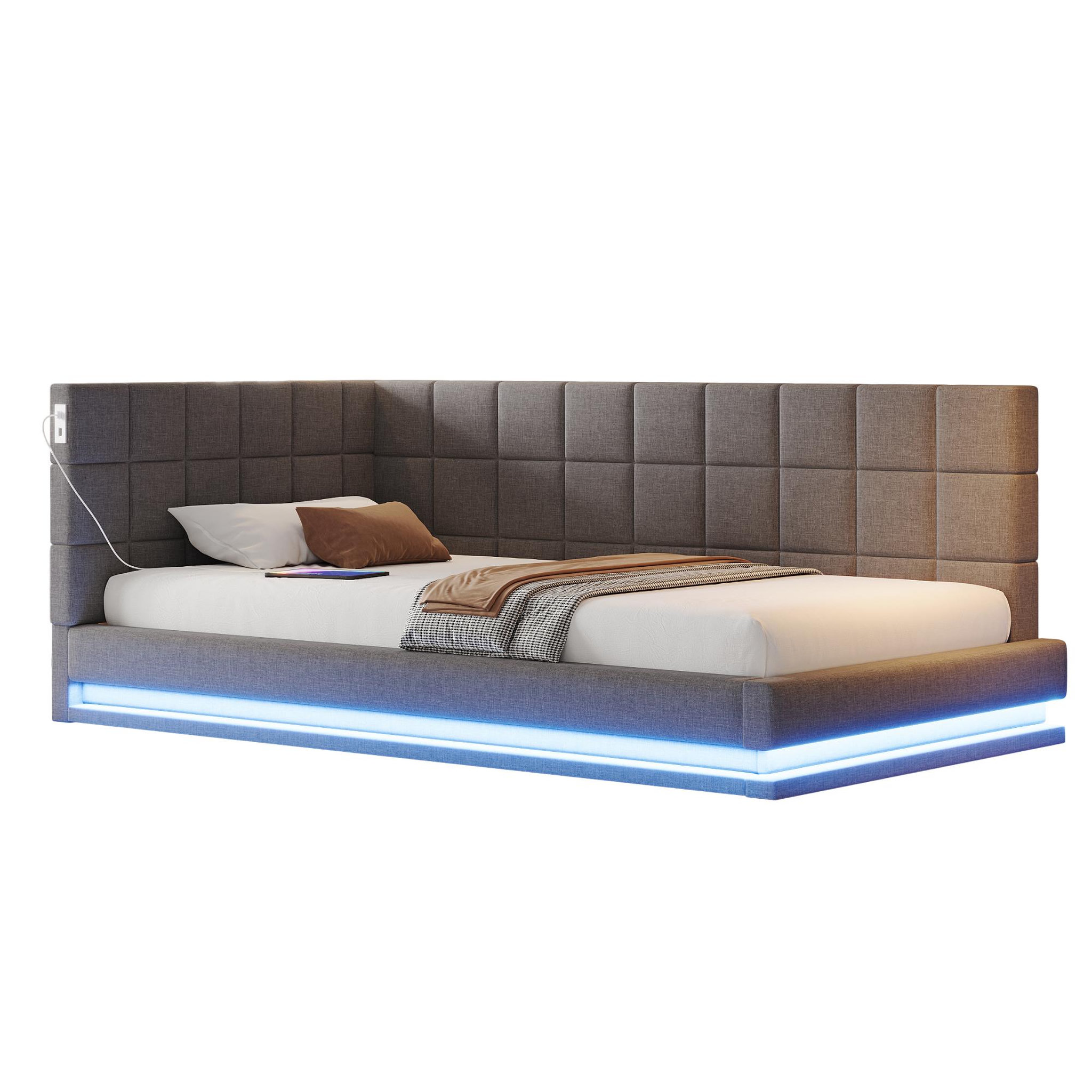 Voir la diapositive 1 : MERAX Lit simple rembourré 90x200cm