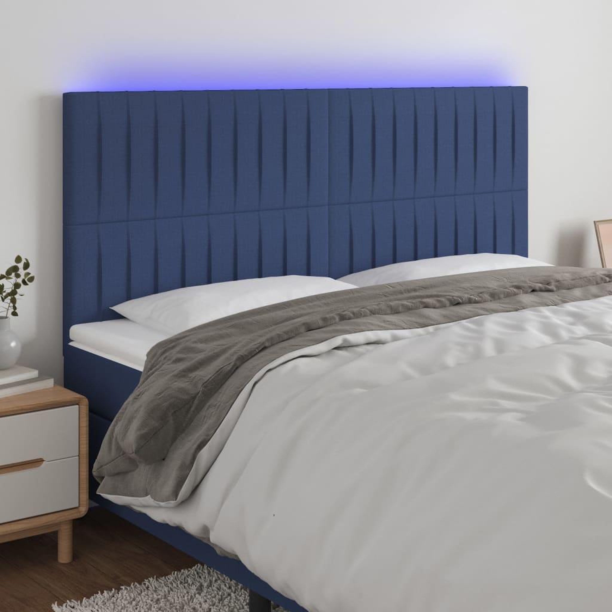 Voir la diapositive 1 : VIDAXL Tete de lit a LED Bleu 200x5x118/128 cm Tissu