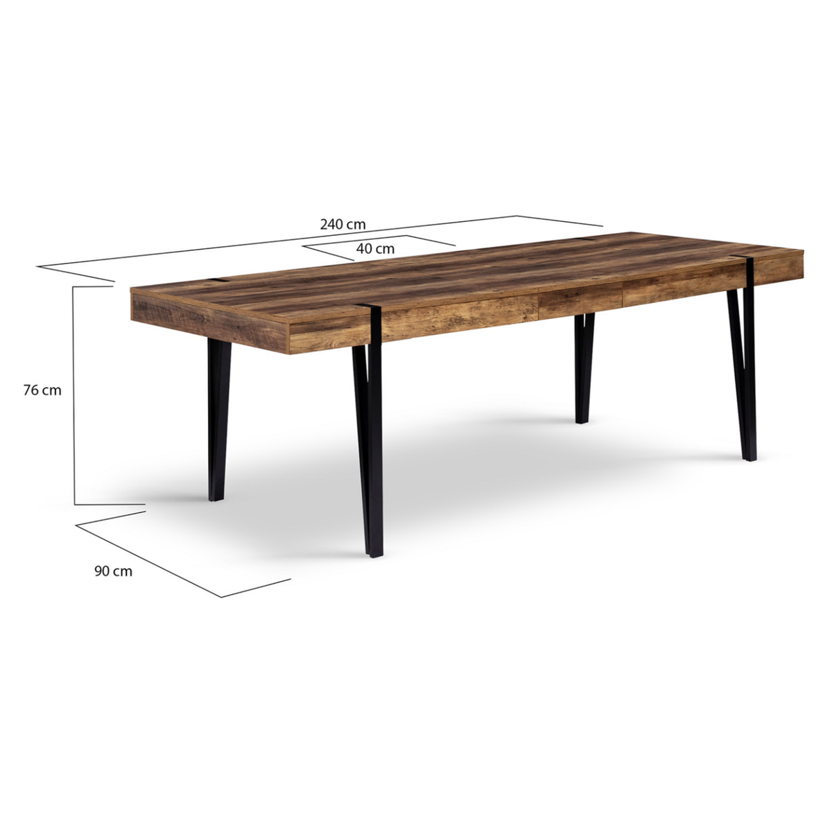ID MARKET Table à manger extensible rectangle AUSTRIA 8-12 personnes bois pied épingle noir 200-240 cm