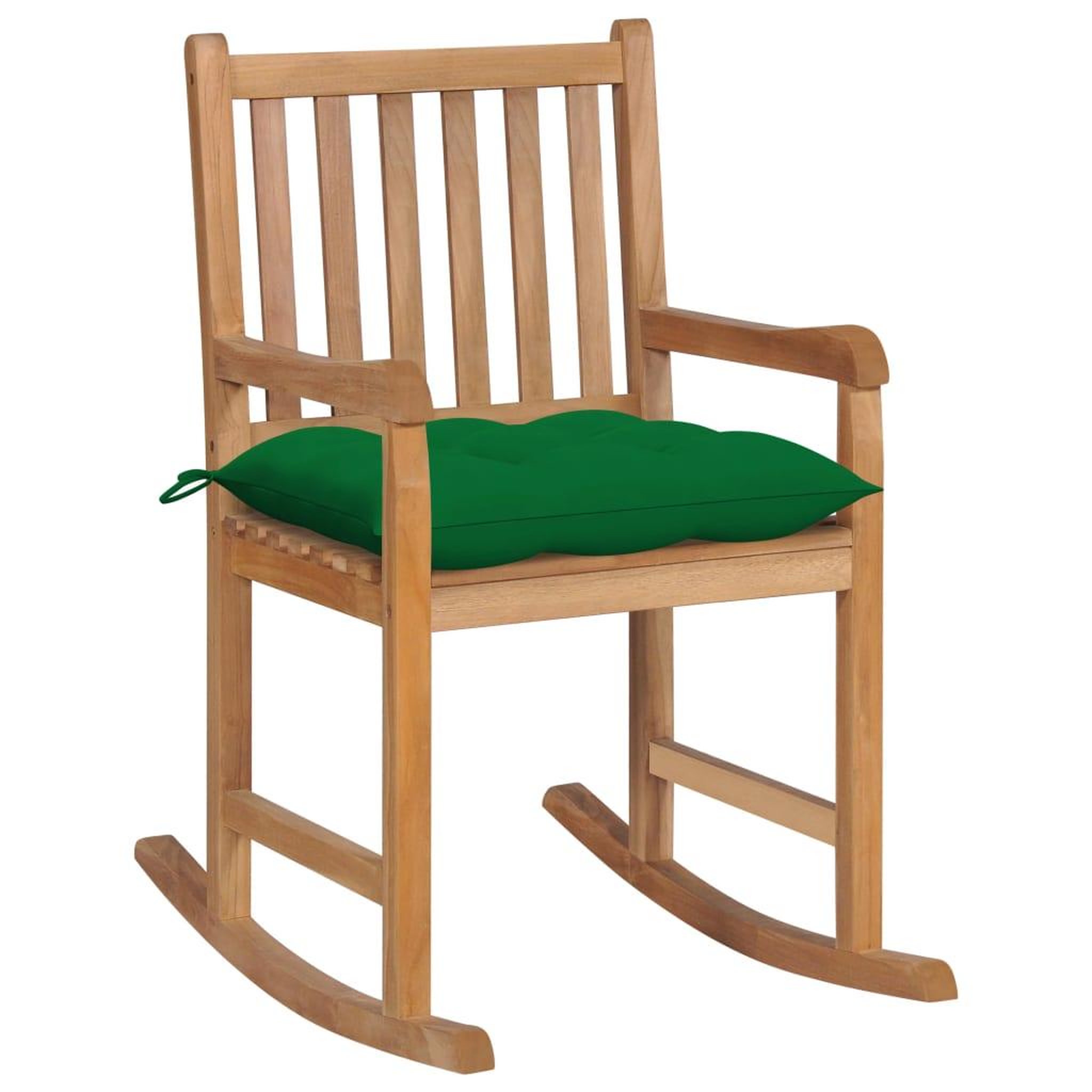 VIDAXL Chaise a bascule avec coussin vert Bois de teck solide