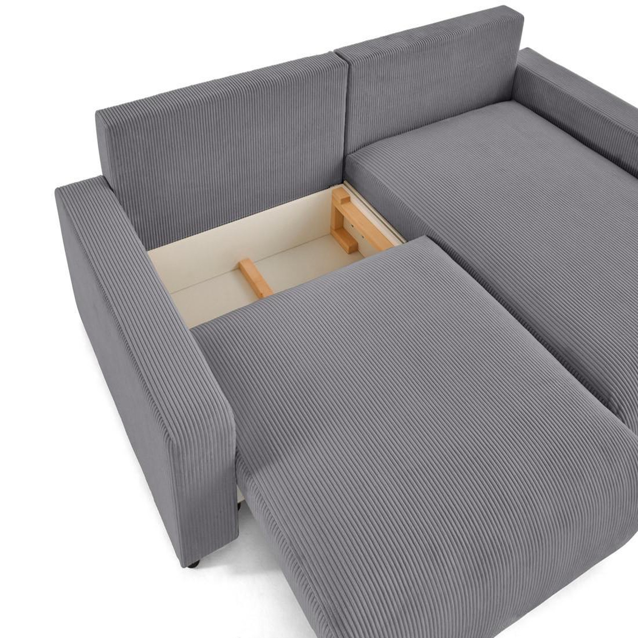 Voir la diapositive 3 : LISA DESIGN Pivoine - canapé d'angle 4 places réversible convertible avec 2 coffres en velours côtelé