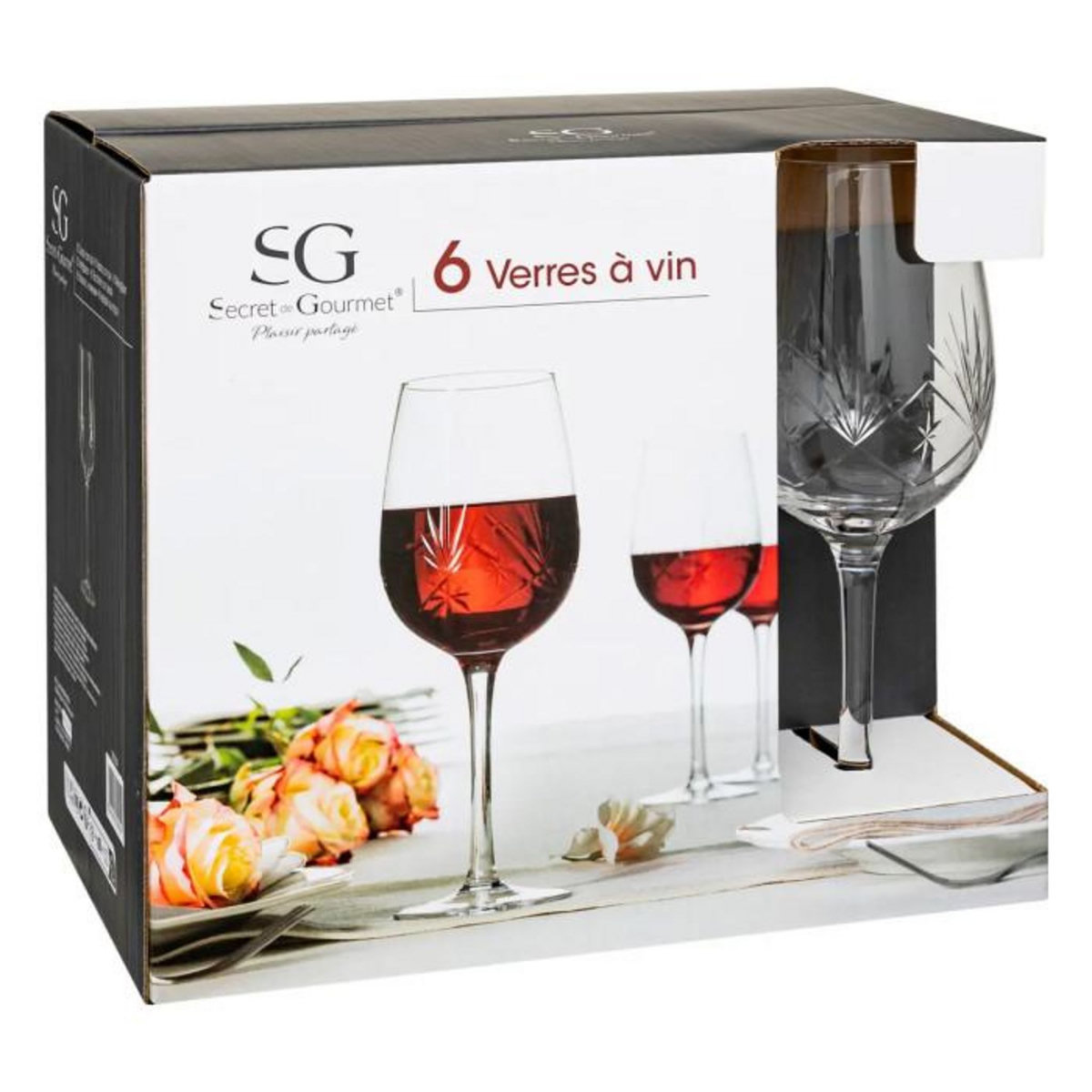 SECRET DE GOURMET Lot de 6 Verres à Vin Design  Victoria  38cl Transparent