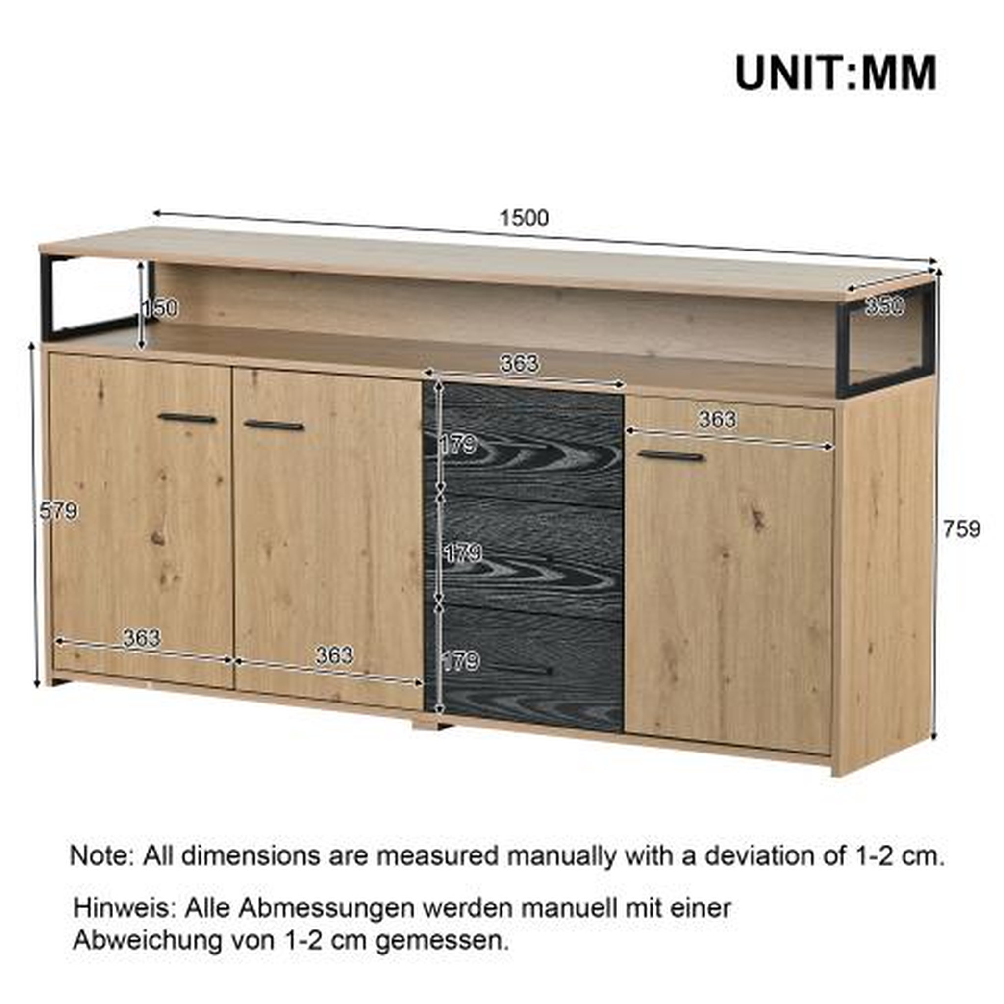 Voir la diapositive 3 : MERAX Buffet 3 porte(s) 3 tiroir(s) - 150 cm naturel panneau de particules