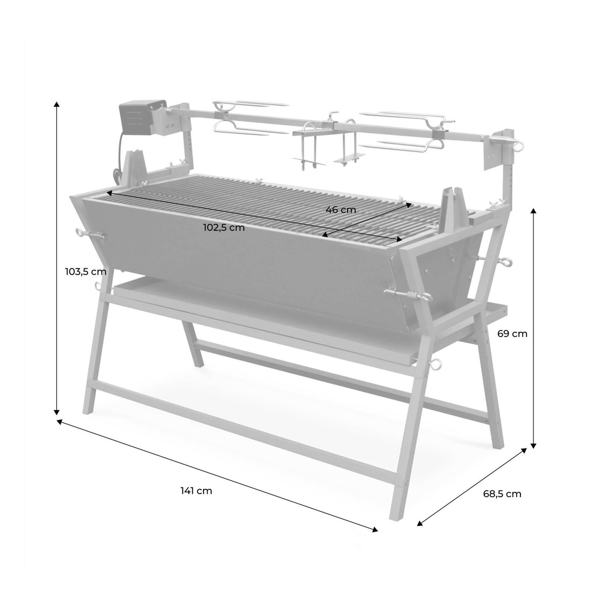 SWEEEK Rôtissoire charbon de bois motorisée inclinable en inox avec tournebroche avec housse