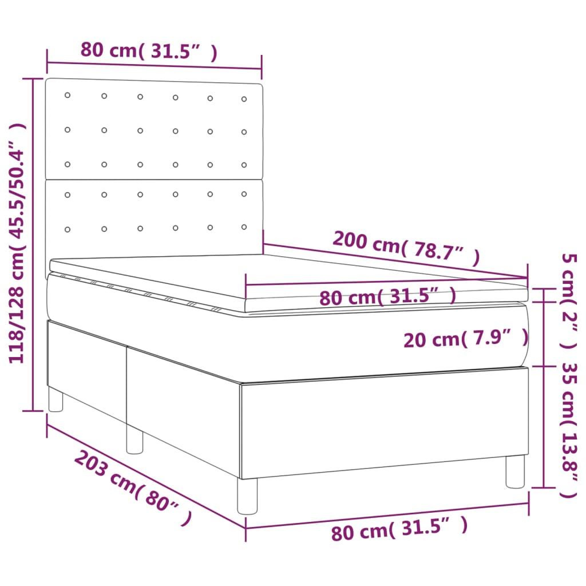 Voir la diapositive 6 : VIDAXL Sommier a lattes de lit avec matelas et LED Gris fonce 80x200cm