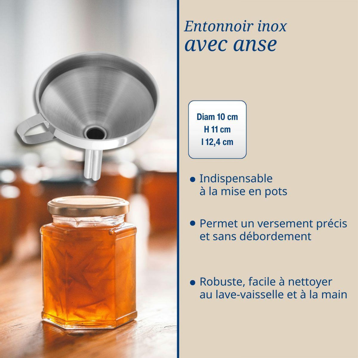 DR.OETKER 3 ustensiles pour confiture avec pince à bocaux, entonnoir et tissu filtrant Dr Oetker