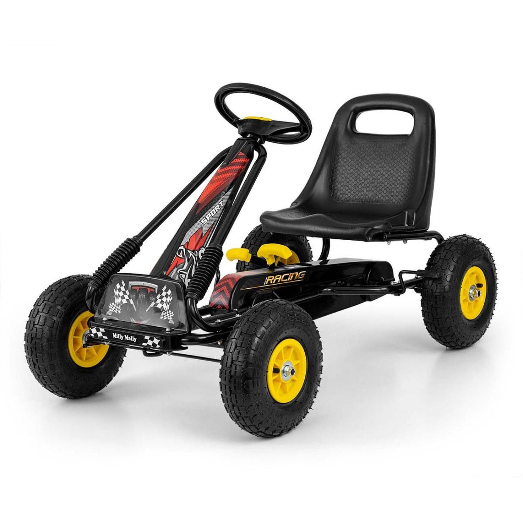 MILLY MALLY Kart à Pédales Sportif Thor en Noir et Jaune pour Enfants de 3 à 8 Ans
