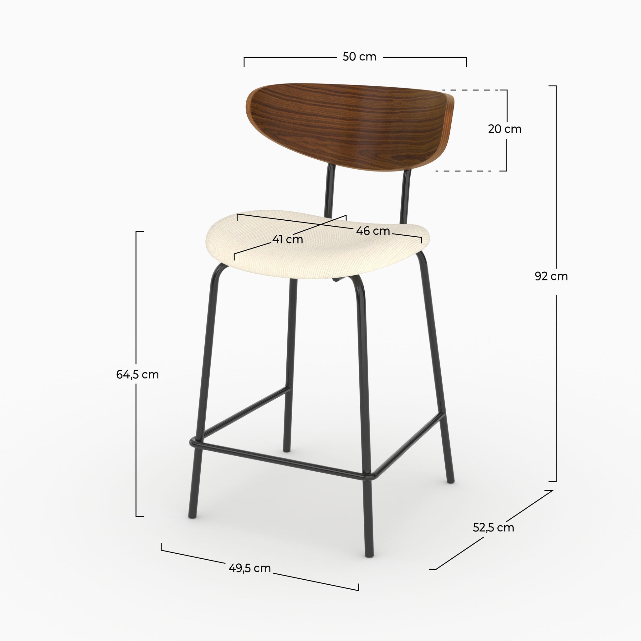 Voir la diapositive 4 : MAISON PAVANE Lot de 2 chaises pour îlot central, velours côtelé blanc crème 64.5 cm-jade