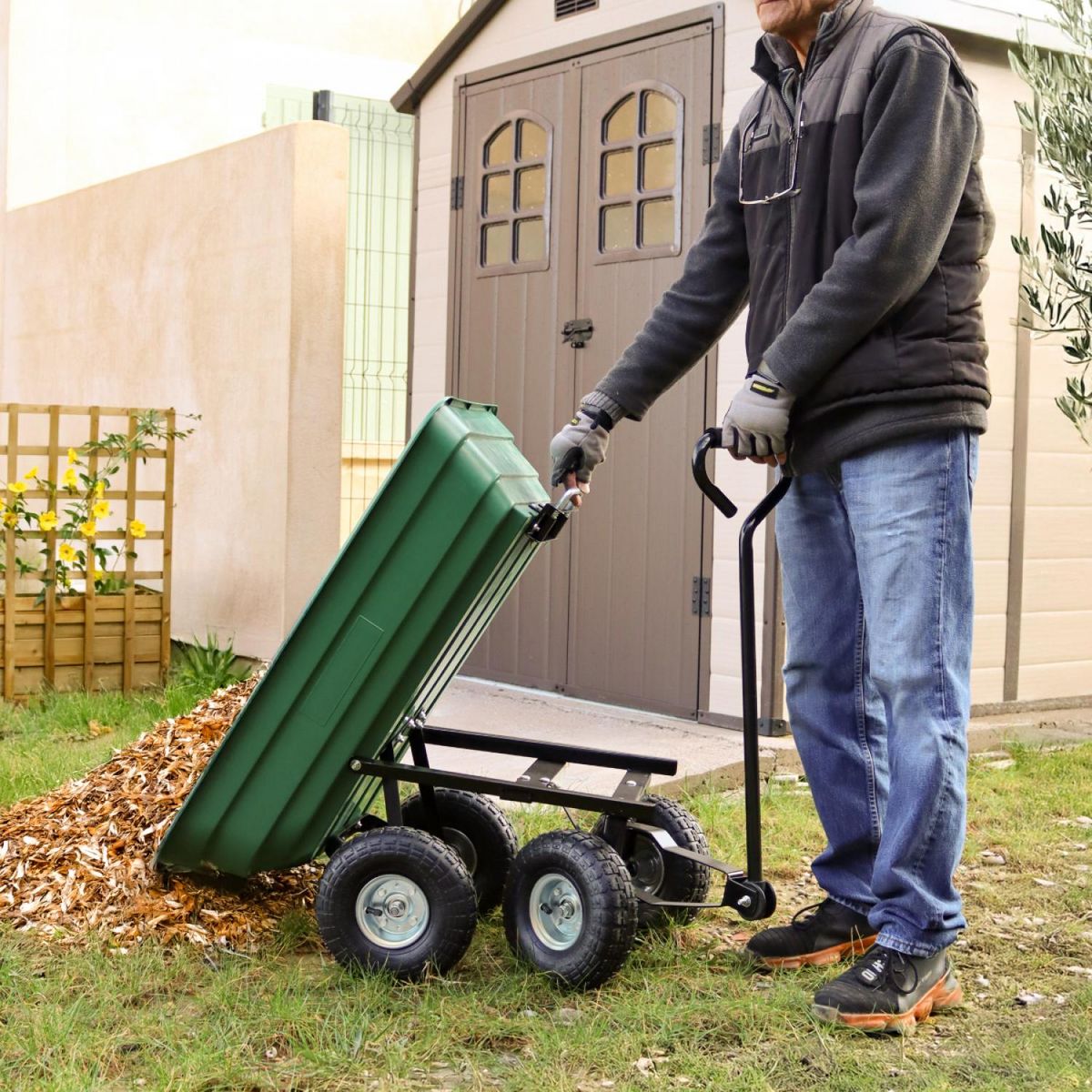 LINXOR Chariot de jardin, remorque de transport à roulettes - 75 L - 260 Kg