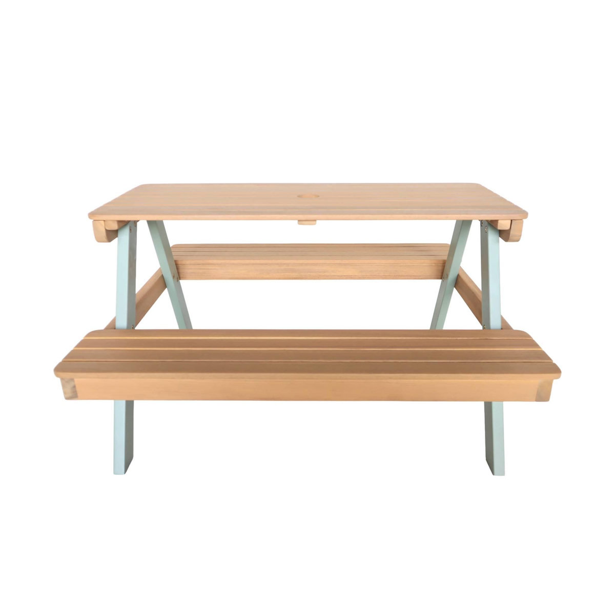 SWEEEK Table de pique-nique en bois d'acacia pour enfant. salon de jardin 4 places vert de gris et teck - Caroline