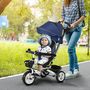 Voir la diapositive 2 : HOMCOM Tricycle enfant évolutif pliable pare-soleil canne télescopique amovible siège réversible bleu