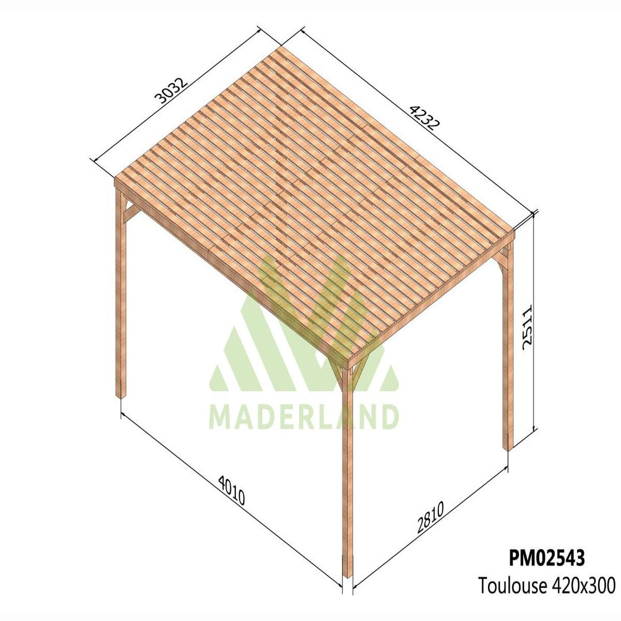 Voir la diapositive 3 : JARDIDECO Pergola en bois toulouse avec toit semi-ouvert 420 x 300 cm - maderland