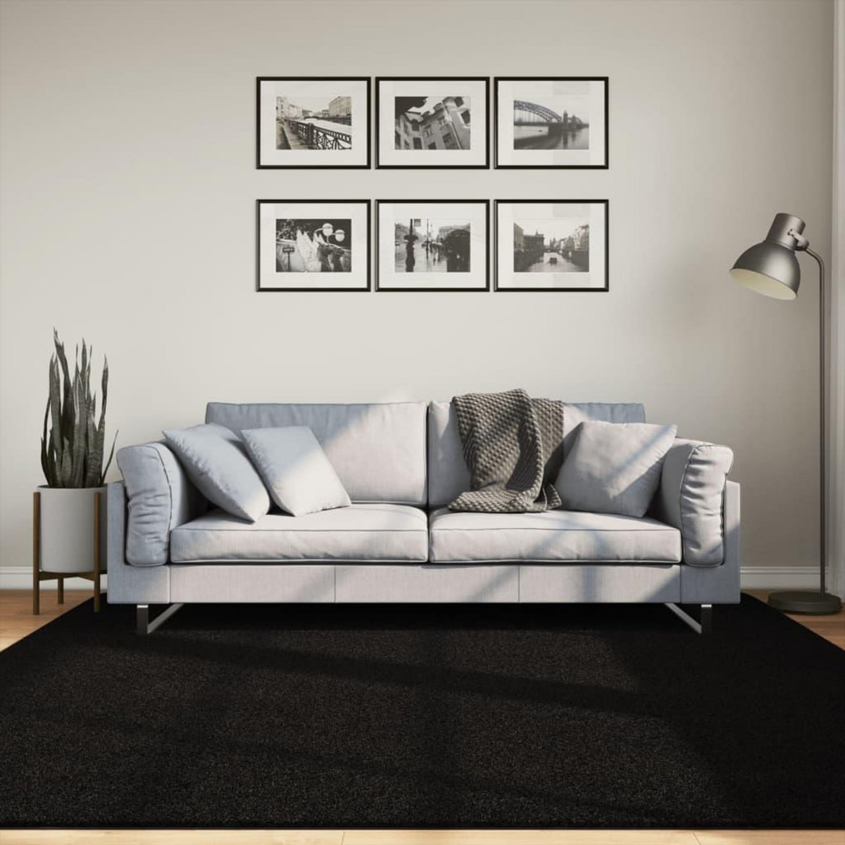 VIDAXL Tapis HUARTE a poils courts doux et lavable noir 200x200 cm