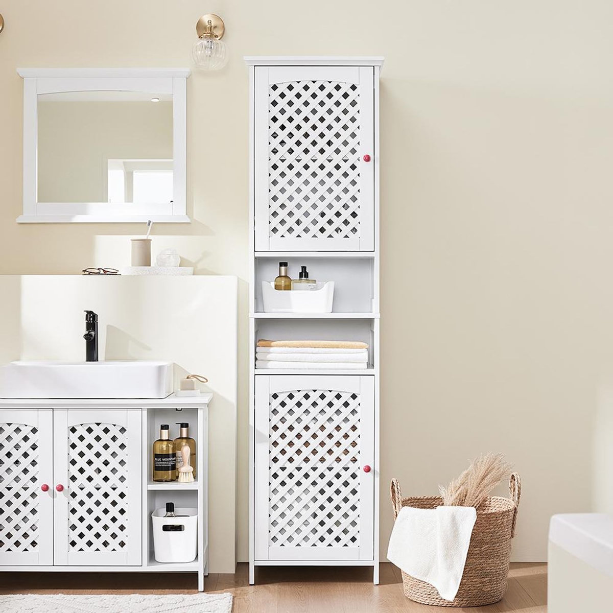 SOBUY SoBuy - Colonne De Salle De Bain à deux portes - Blanc - 45x41.5x170cm - Nordique - BZR209-W