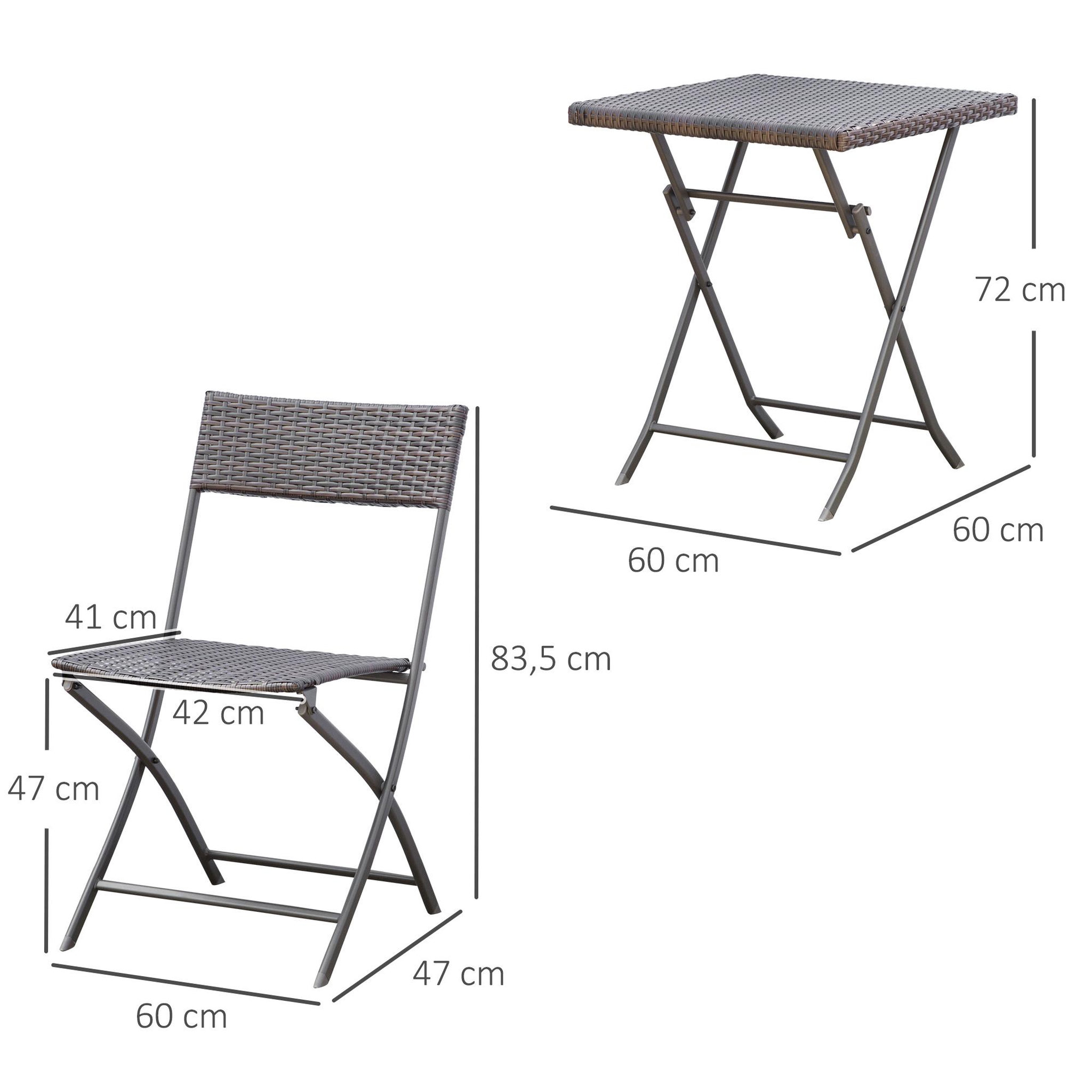 Voir la diapositive 3 : OUTSUNNY Ensemble meubles de jardin design table carré et chaises pliables résine tressée 4 fils métal noir