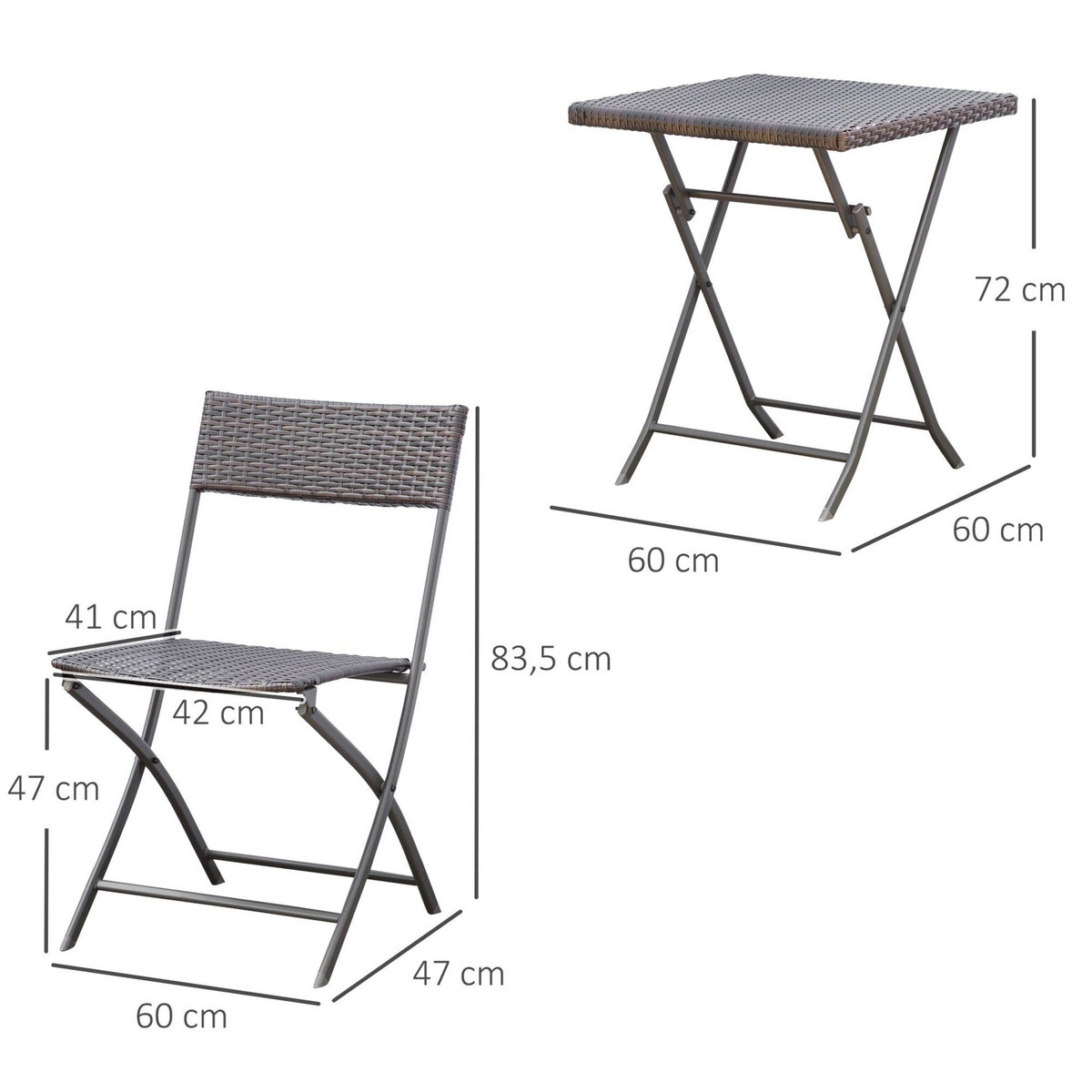 OUTSUNNY Ensemble meubles de jardin design table carré et chaises pliables résine tressée 4 fils métal noir