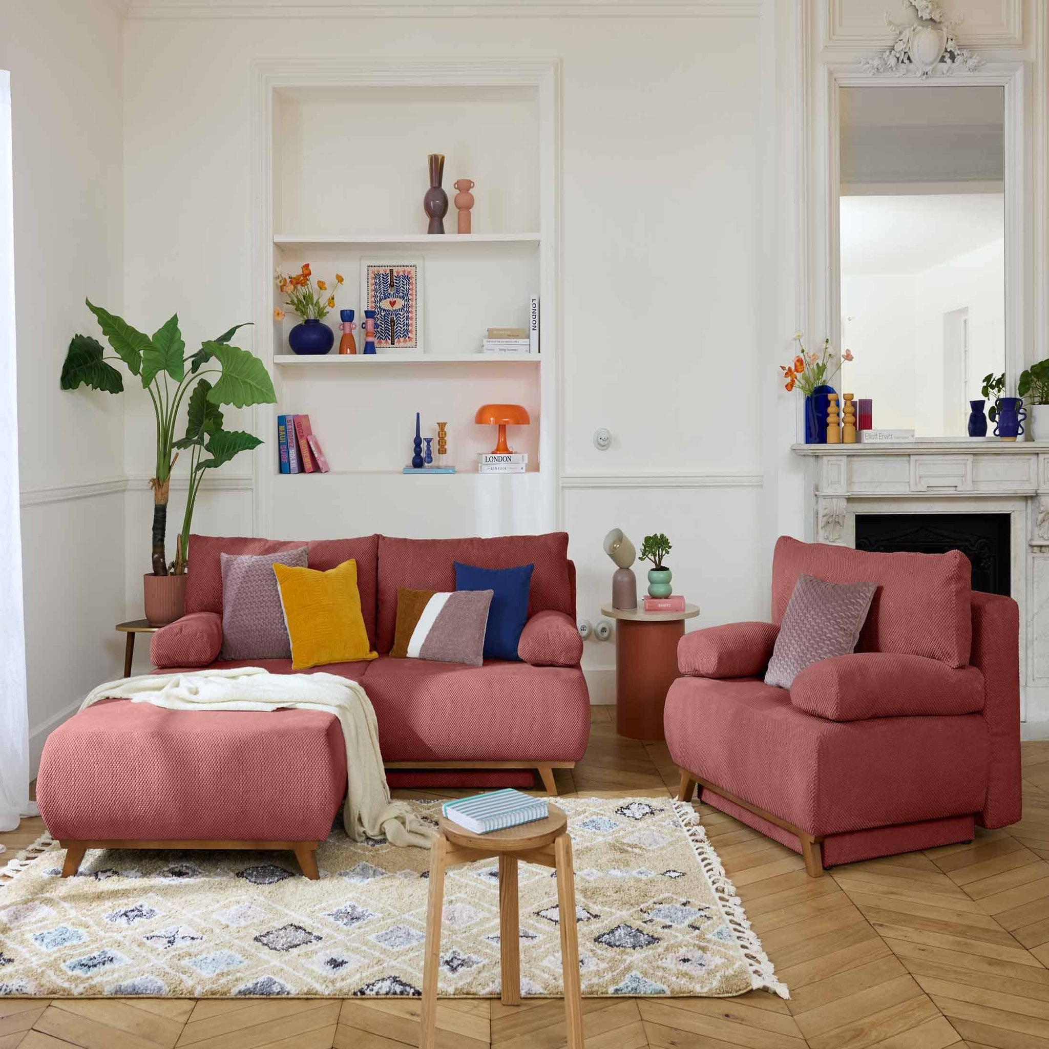 Voir la diapositive 6 : BEST MOBILIER Cristal - pouf modulable - 95 cm - en velours texturé