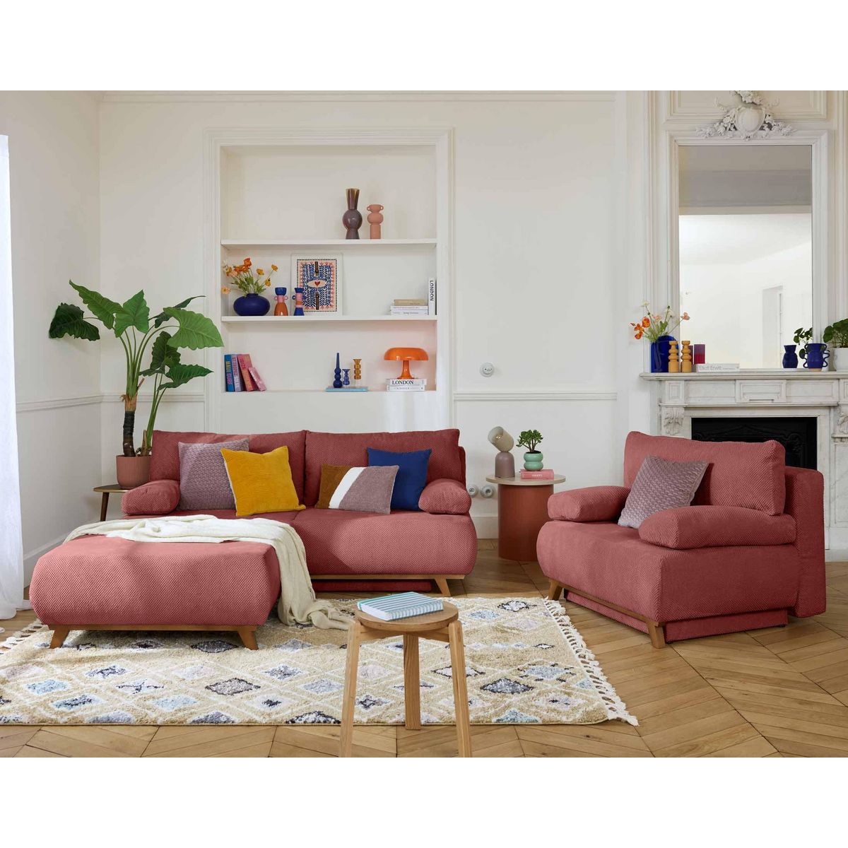 BEST MOBILIER Cristal - pouf modulable - 95 cm - en velours texturé