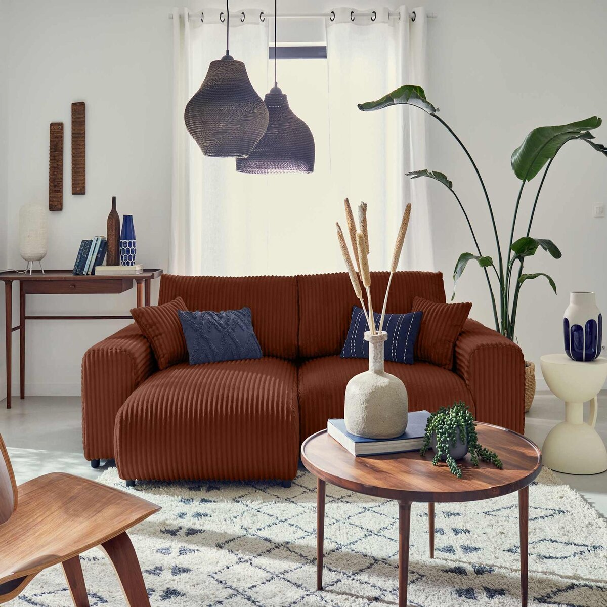 LISA DESIGN Garance - canapé d'angle réversible - 4 places - en velours côtelé grosses côtes