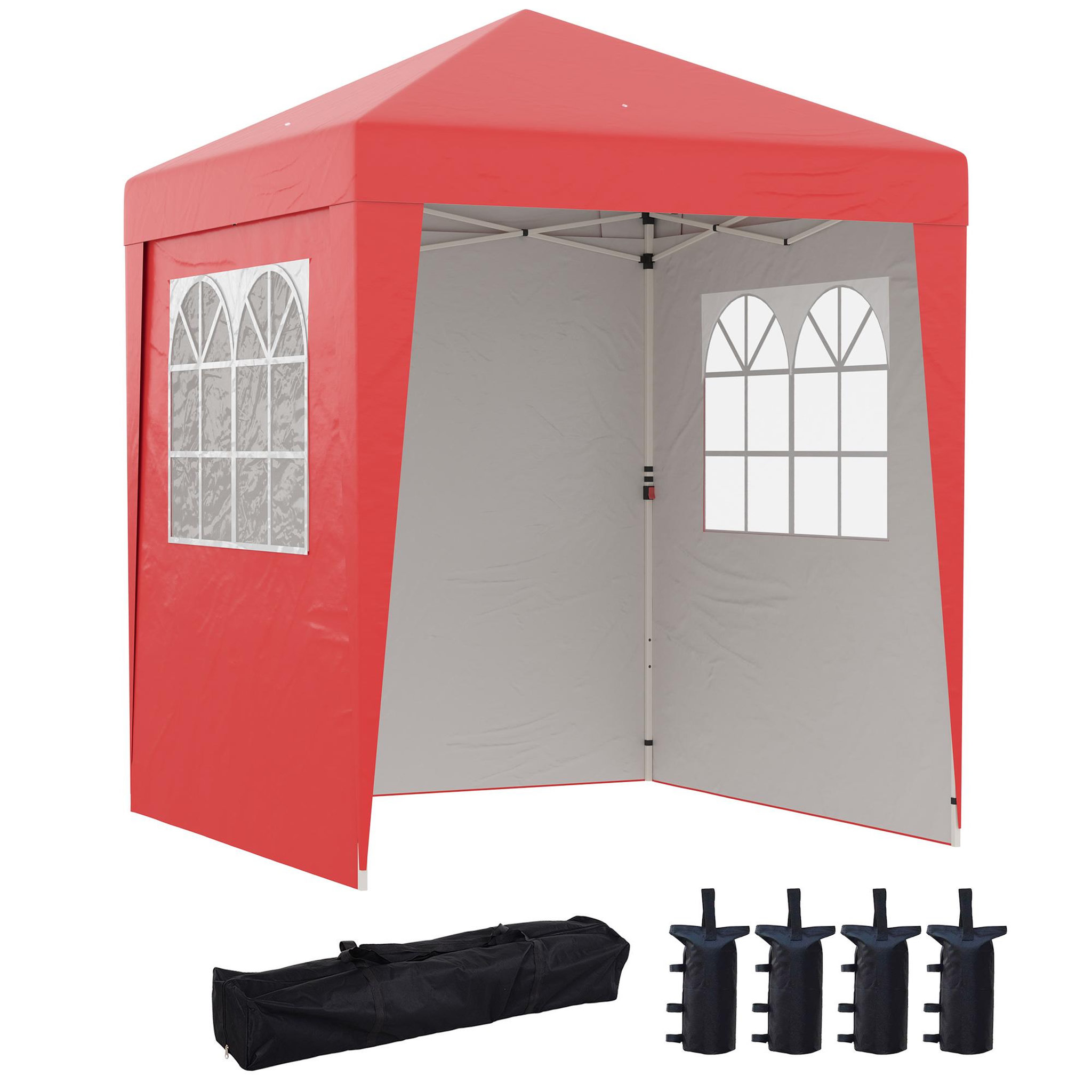 Voir la diapositive 1 : OUTSUNNY Tonnelle de jardin pliante pop-up réglable anti-UV 30+ 4 sacs lestage sac de transport rouge
