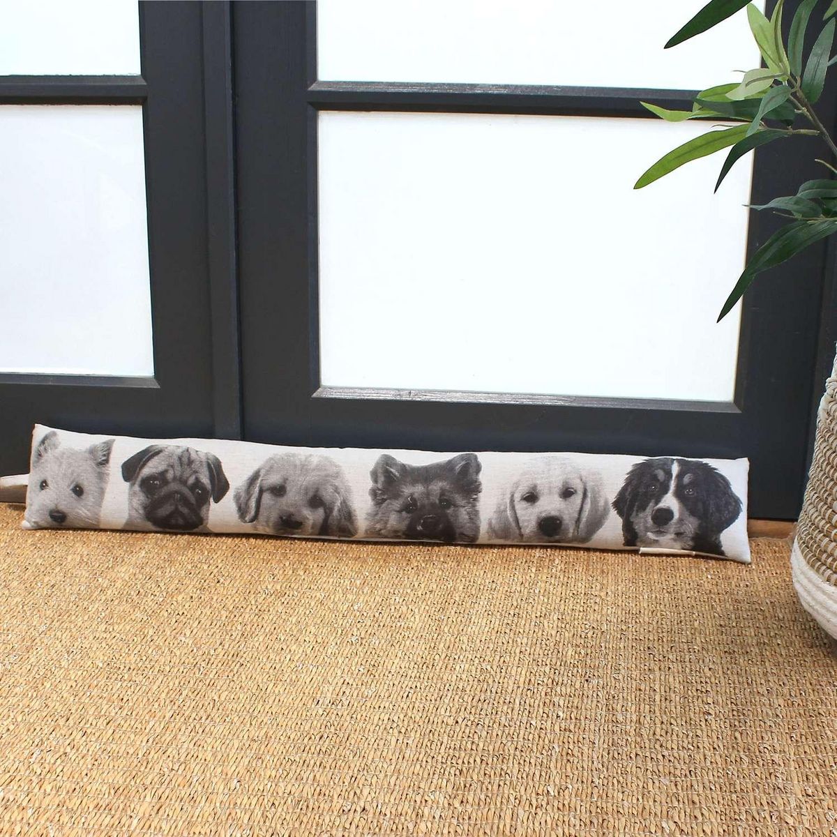 TOILINUX Boudin de porte imprimé chiens - 90 x 15 cm - Noir et blanc