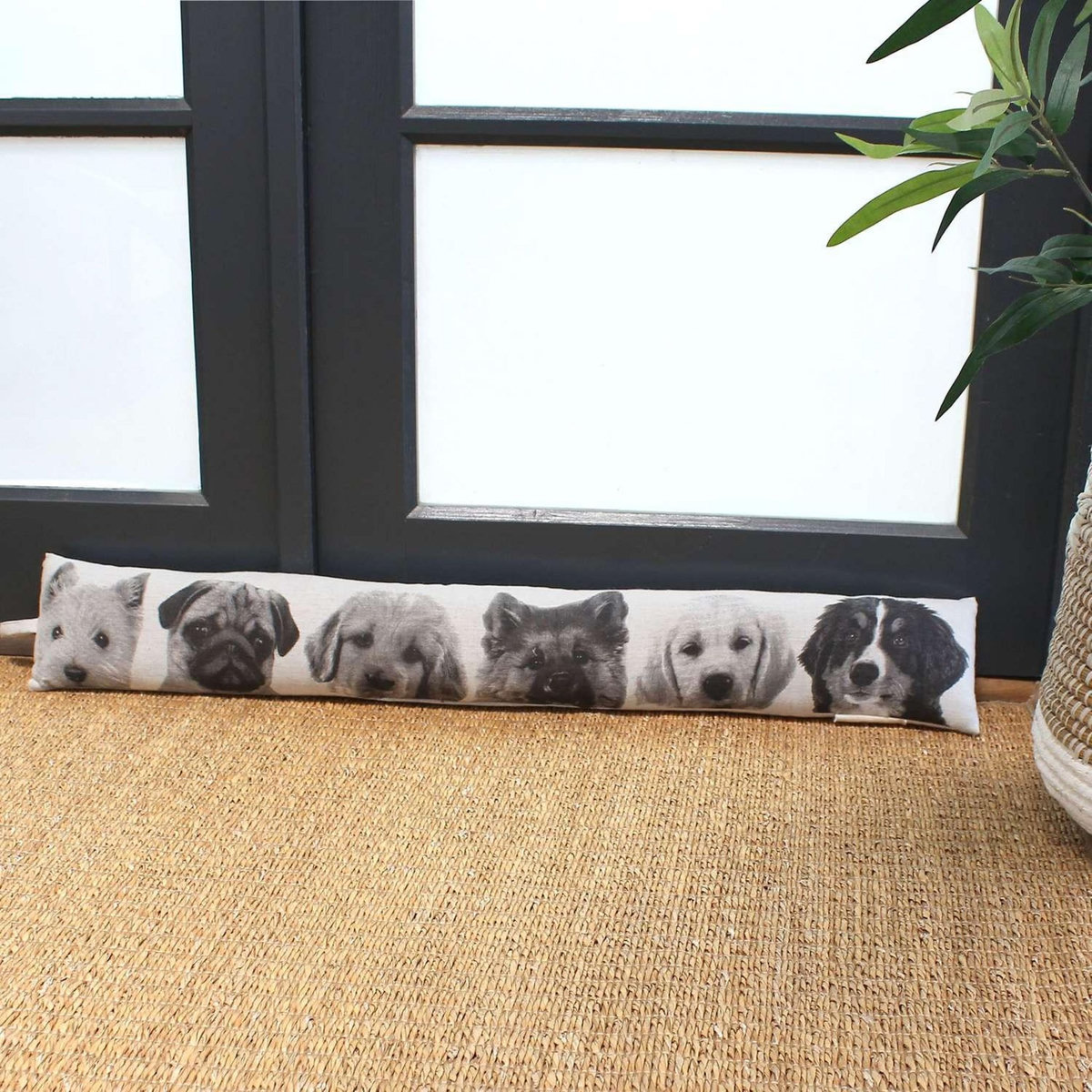 TOILINUX Boudin de porte imprimé chiens - 90 x 15 cm - Noir et blanc