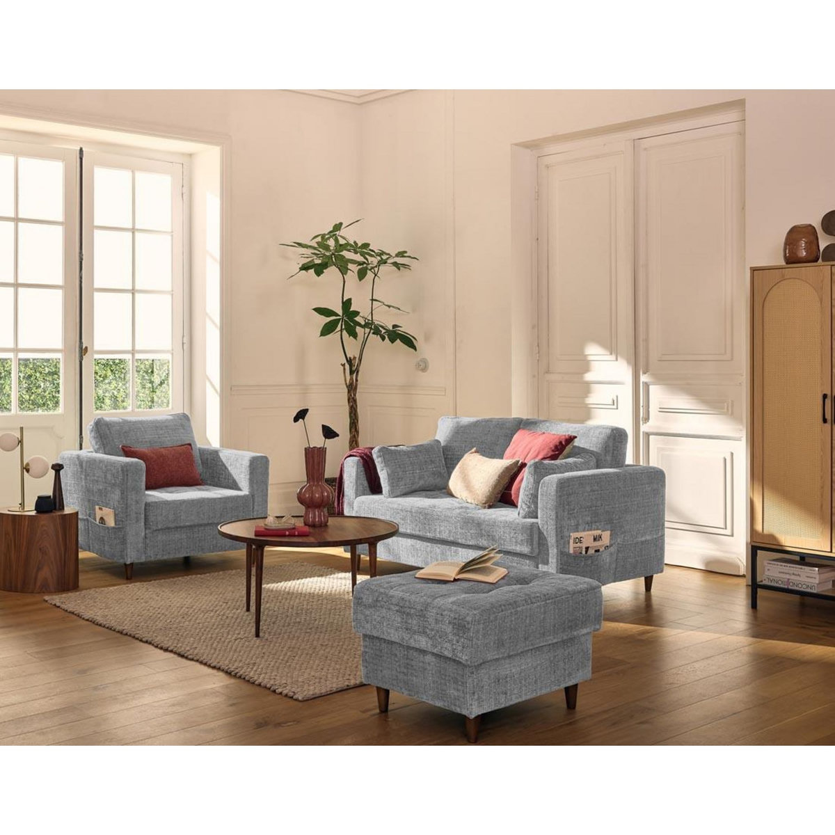 LISA DESIGN Anna - canapé droit 2 places avec poche en velours texturé