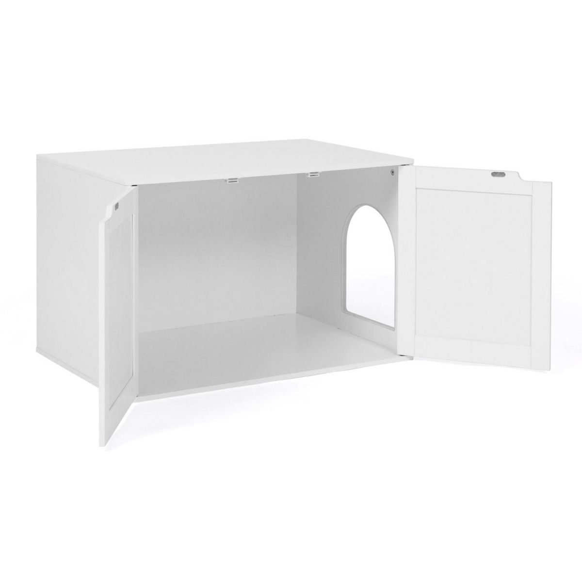 ID MARKET Maison de toilette chat - cache-litière avec doubles portes blanc